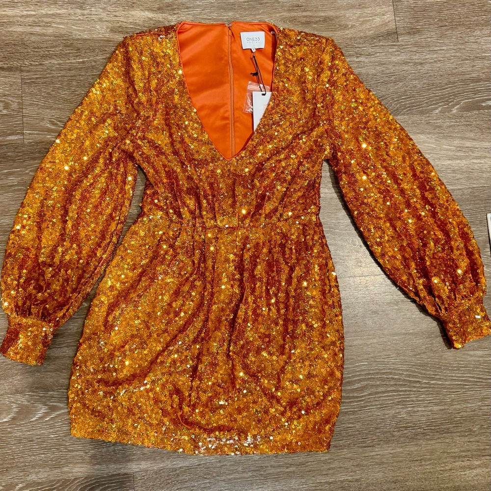 Orange sequin cocktail dress